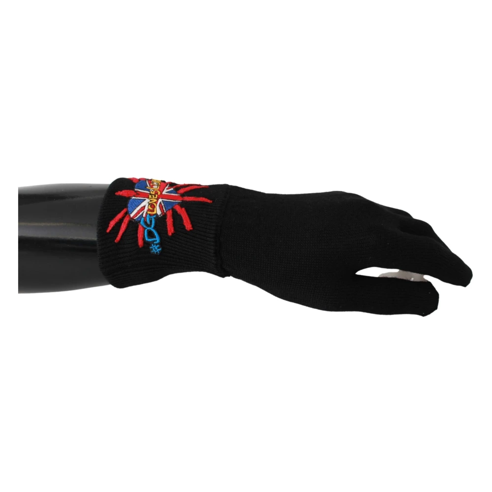 Dolce & Gabbana Elegante Zwarte Wol Unisex Handschoenen Black Heren