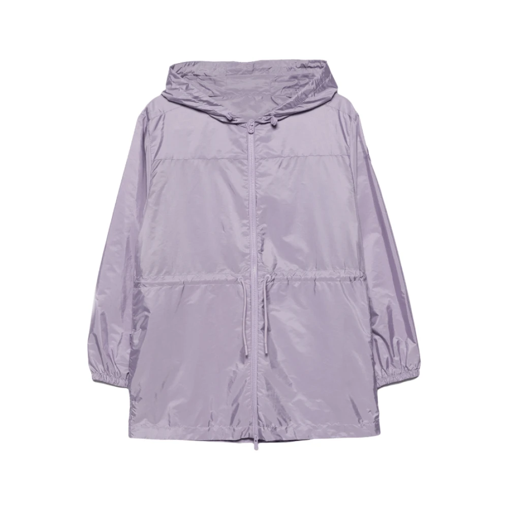 Moncler Gestructureerde Hooded Jacket met Appliqué Logo Purple Dames