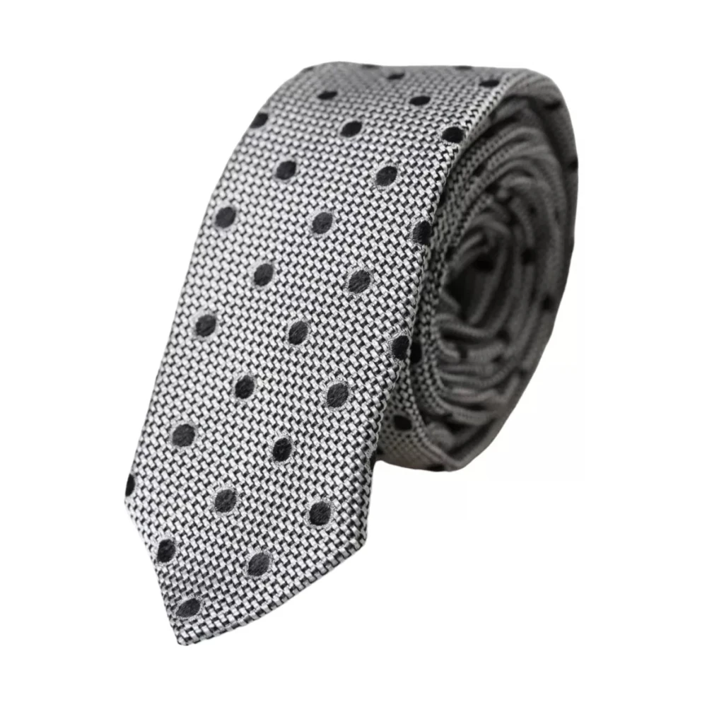 Dolce & Gabbana Gray White Dot Fantasy Silk Adjustable Men Tie - Image 2
