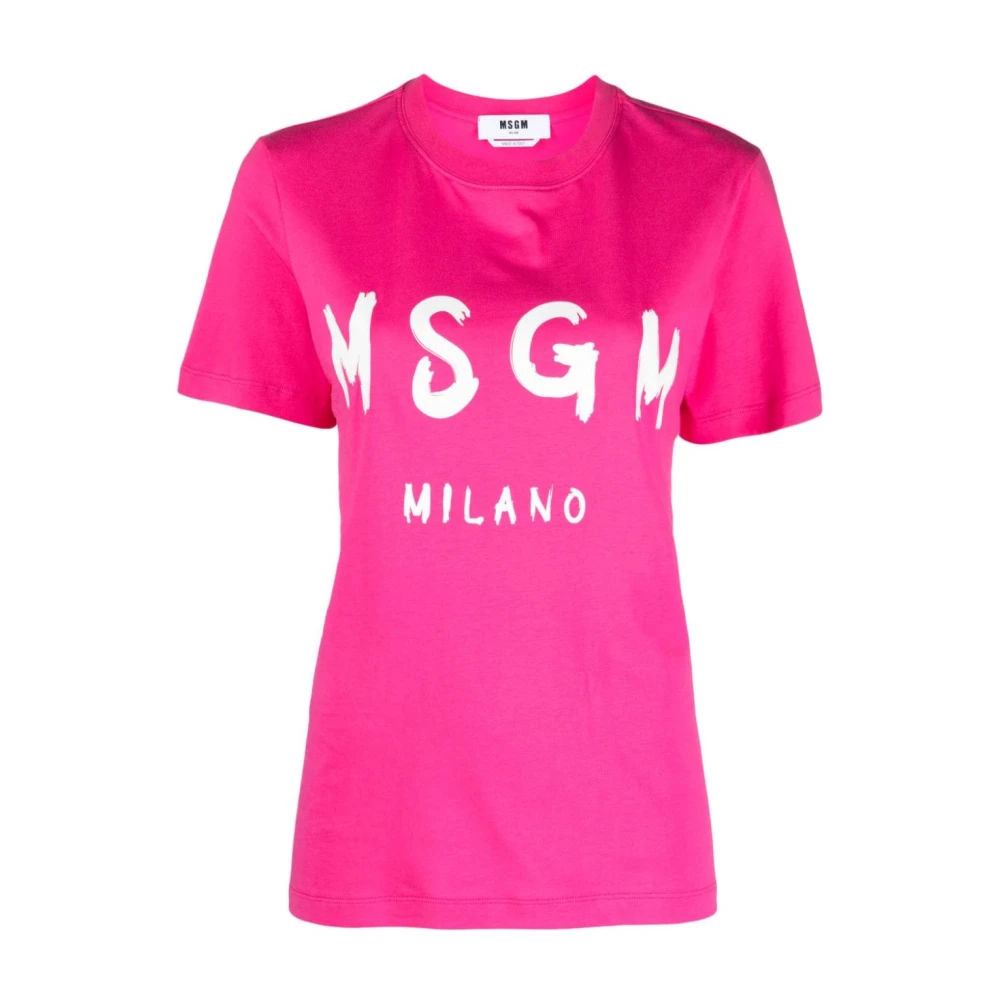 Msgm Fuchsia Logo Print Katoenen T-shirt Pink Dames