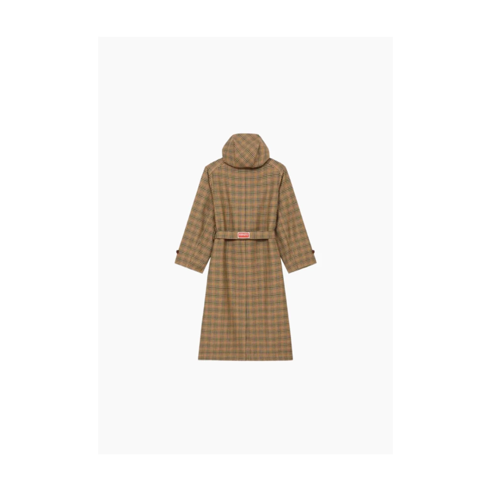 Kenzo Prince of Wales Wollen Trenchcoat Brown Dames