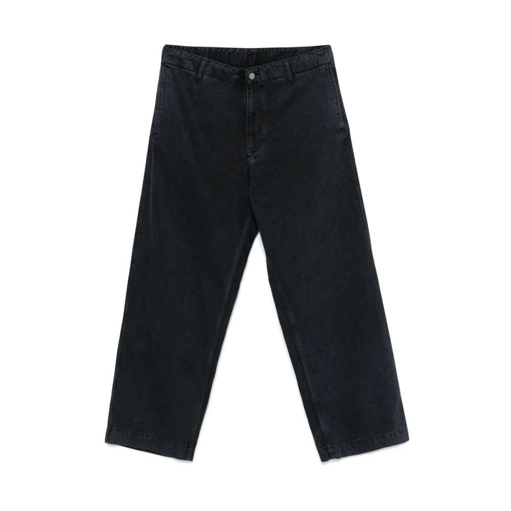 Emporio Armani Zwart Blauw Katoenen Twill Wijde Pijp Broek Black Heren