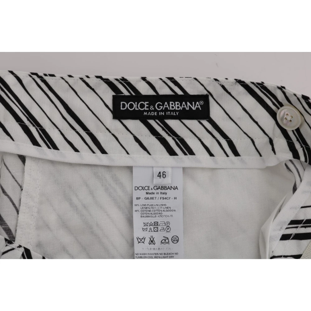 Dolce & Gabbana Elegante Gestreepte Katoenen Linnen Shorts White Heren
