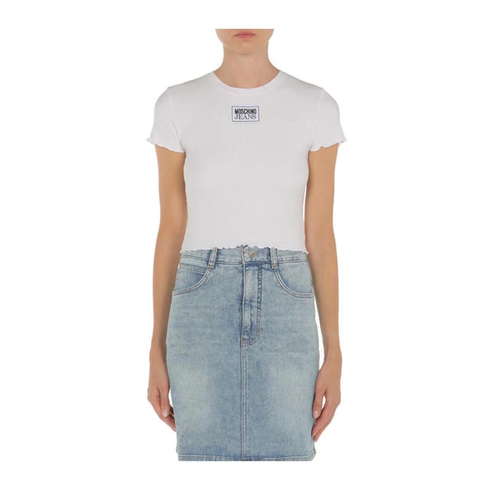 Moschino Logo Patch Cropped T-Shirt White Dames