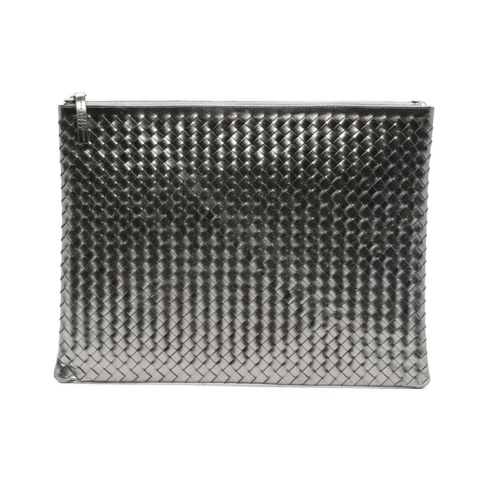 Dragon Diffusion Zilver Metallic Leren Geweven Top Rits Tas Gray Dames