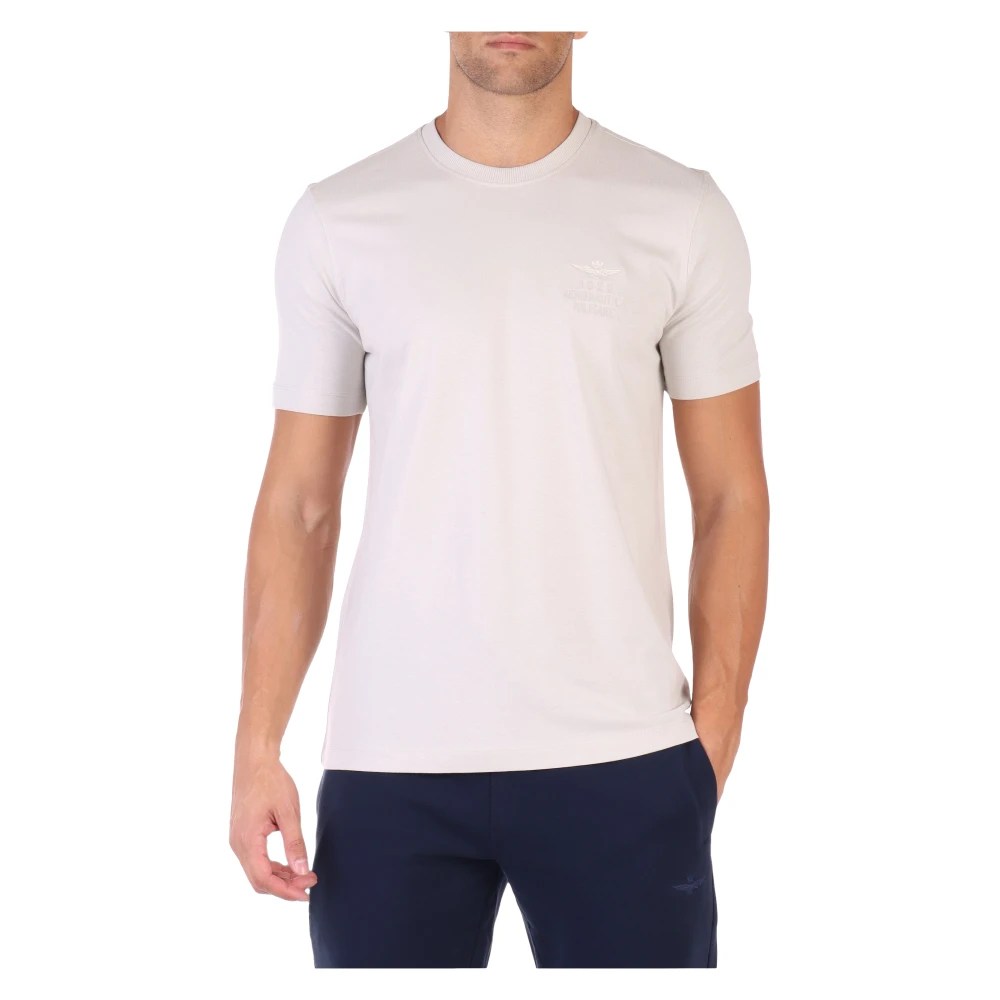 Aeronautica militare Regular Fit Katoenen T-shirt met Logo Borduursel White Heren