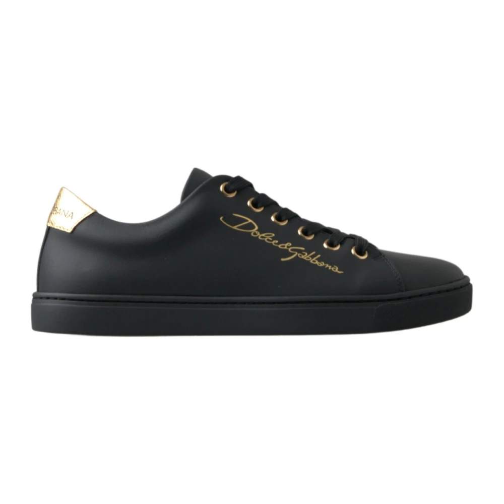 Dolce & Gabbana Women's Black Sneakers,, And Gold Leather Classic Trainers Size 3