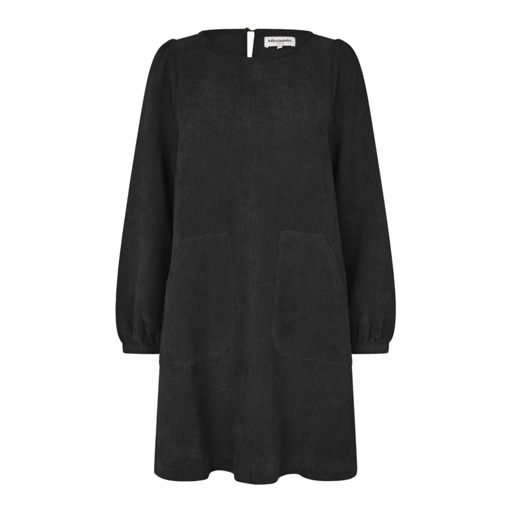 Lollys Laundry Zwarte Geribbelde Jurk met Pofmouwen Black Dames