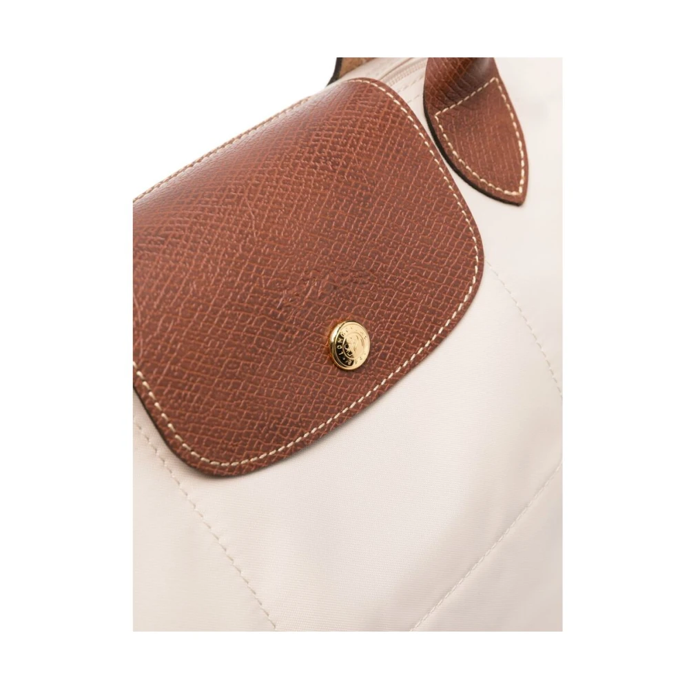 Longchamp Beige Canvas Handtas met Leren Rand Beige Dames
