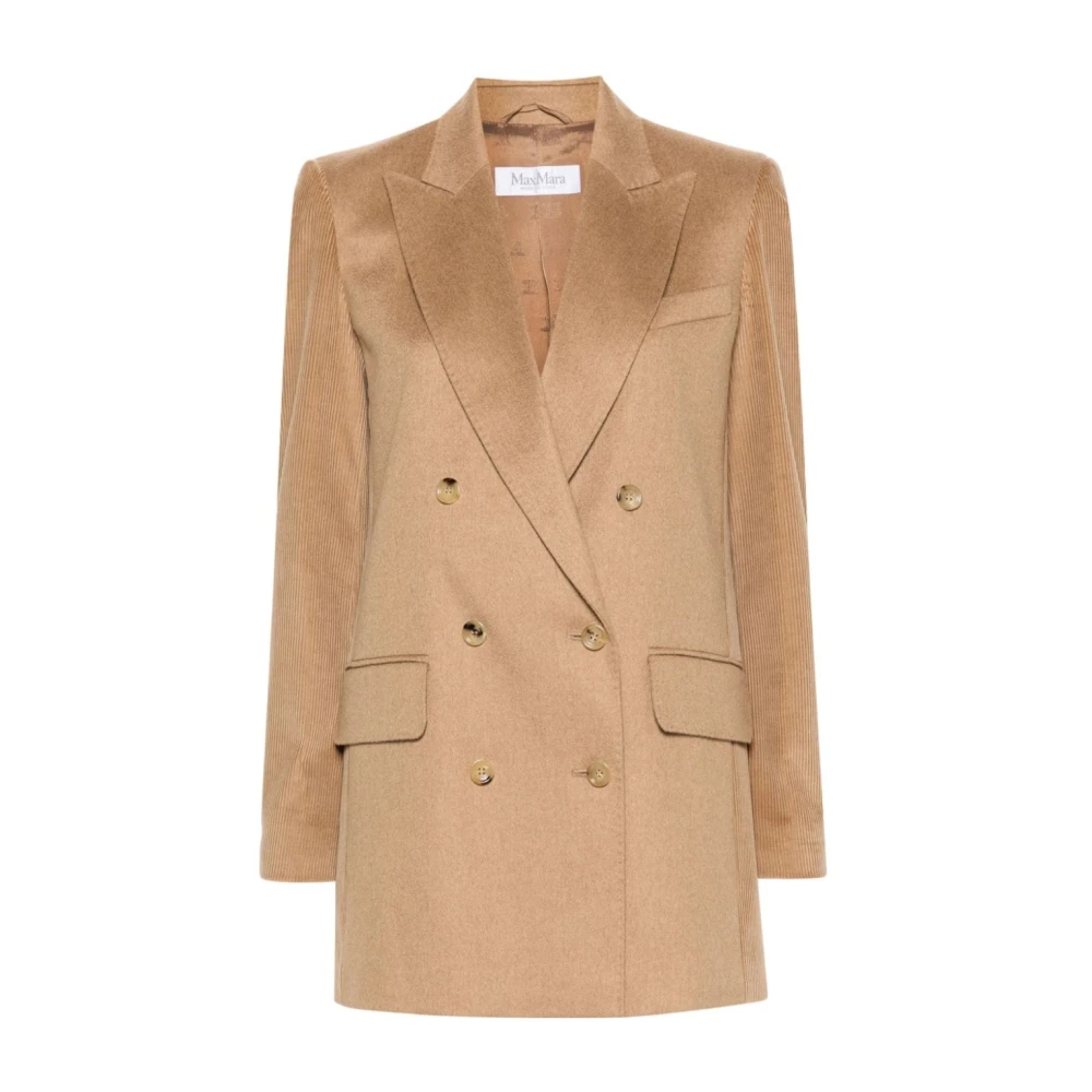 Max Mara Kameel Haar Dubbel-Borst Jas Brown Dames