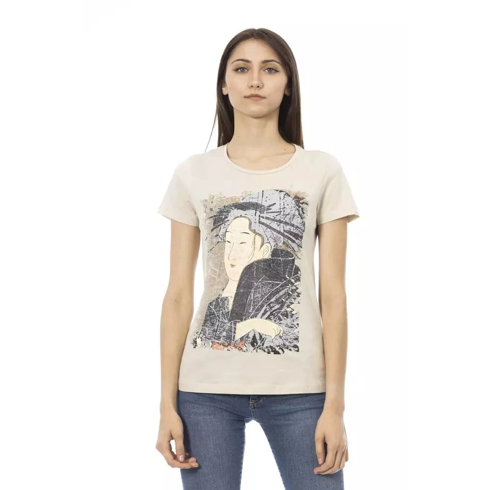 Trussardi Women's Beige T-Shirts, M, Casual Cotton Blend Tee