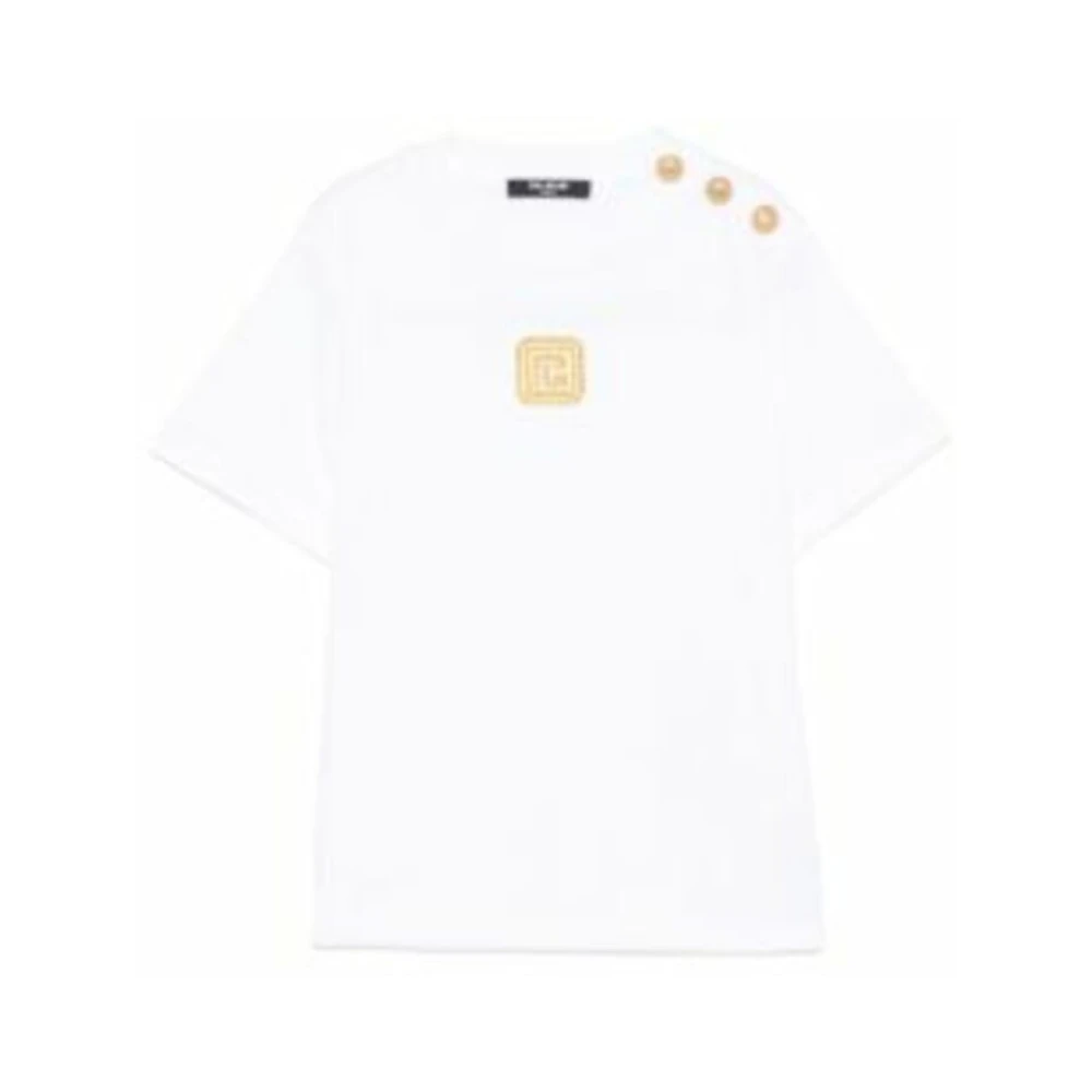 Balmain Barn Vit Guld T-Shirt Topp White, Pojke