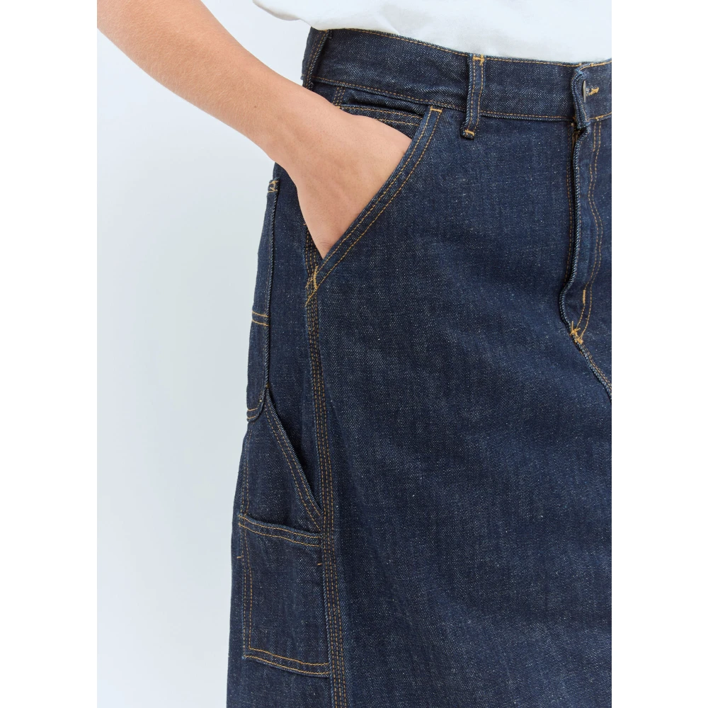 Carhartt WIP Denim Midi Rok met Contraststiksels Blue Dames