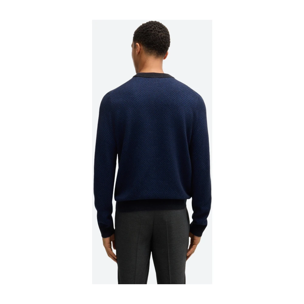 Hugo Boss Regular Fit Wol Katoen Jacquard Trui Blue Heren