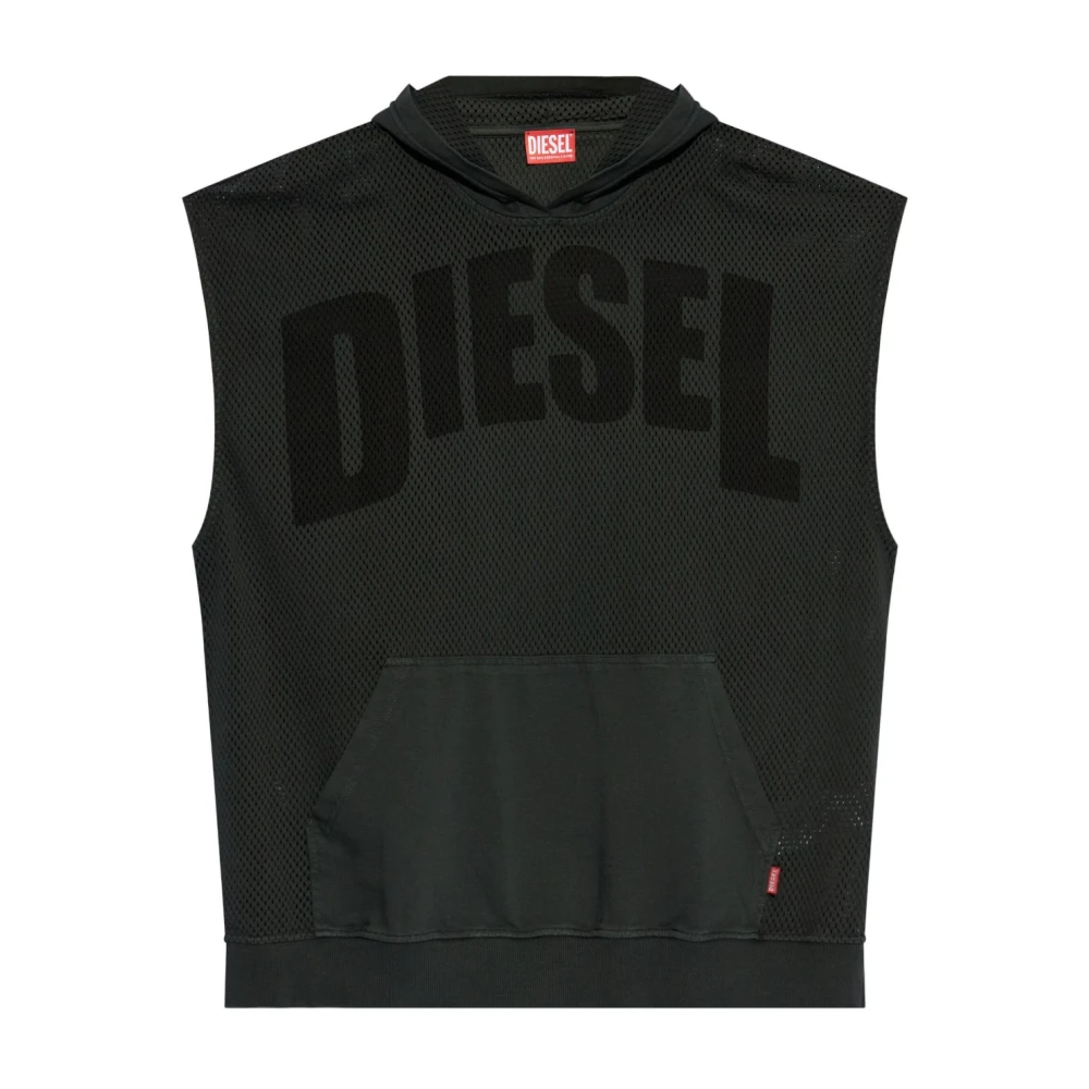 Diesel Klassisk Svart Huva Ärmlös Mesh Topp Black, Herr