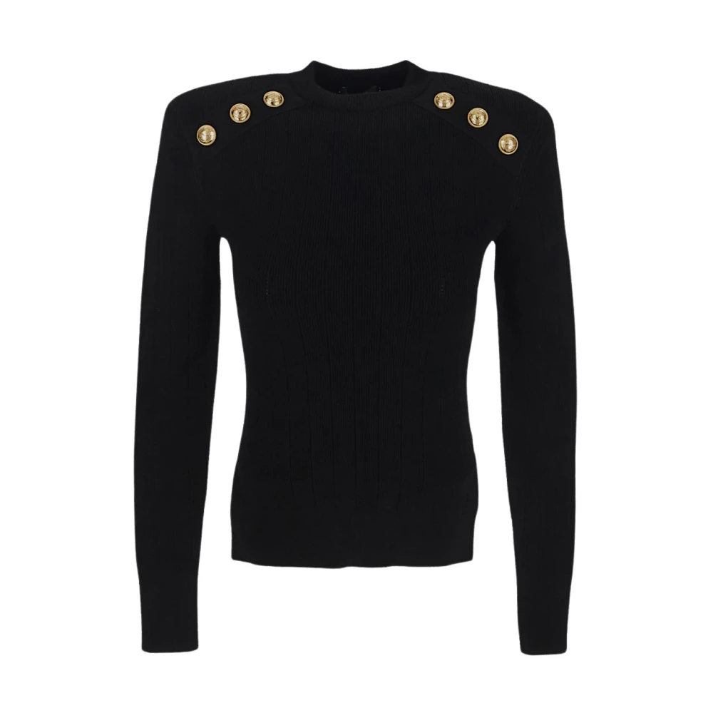 Balmain Gestreepte Gebreide Trui Black Dames