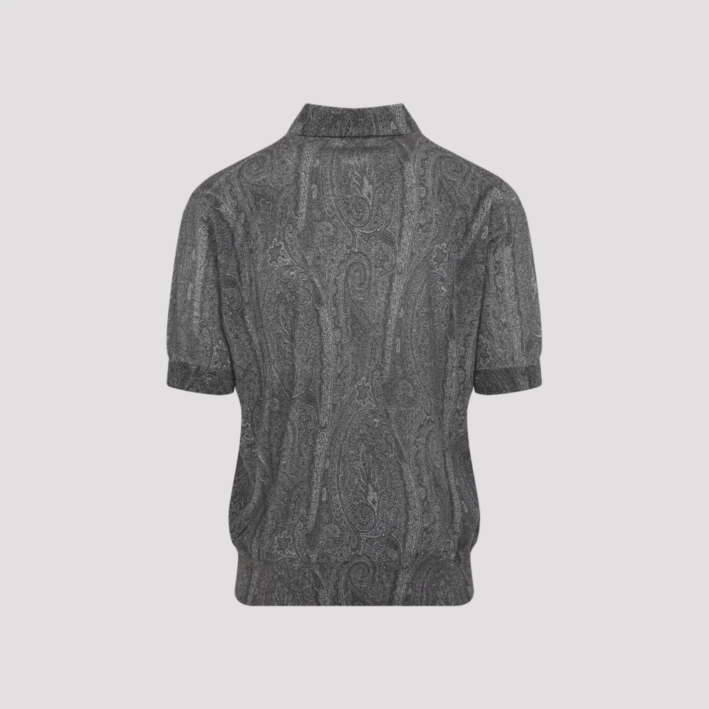 ETRO Zijde Kasjmier Gebreide Polo Shirt Gray Heren