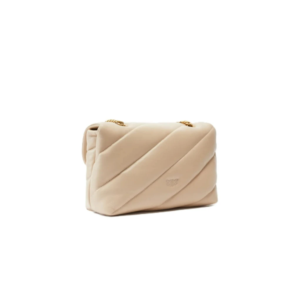 pinko Gewatteerde leren tas met logogesp Beige Dames