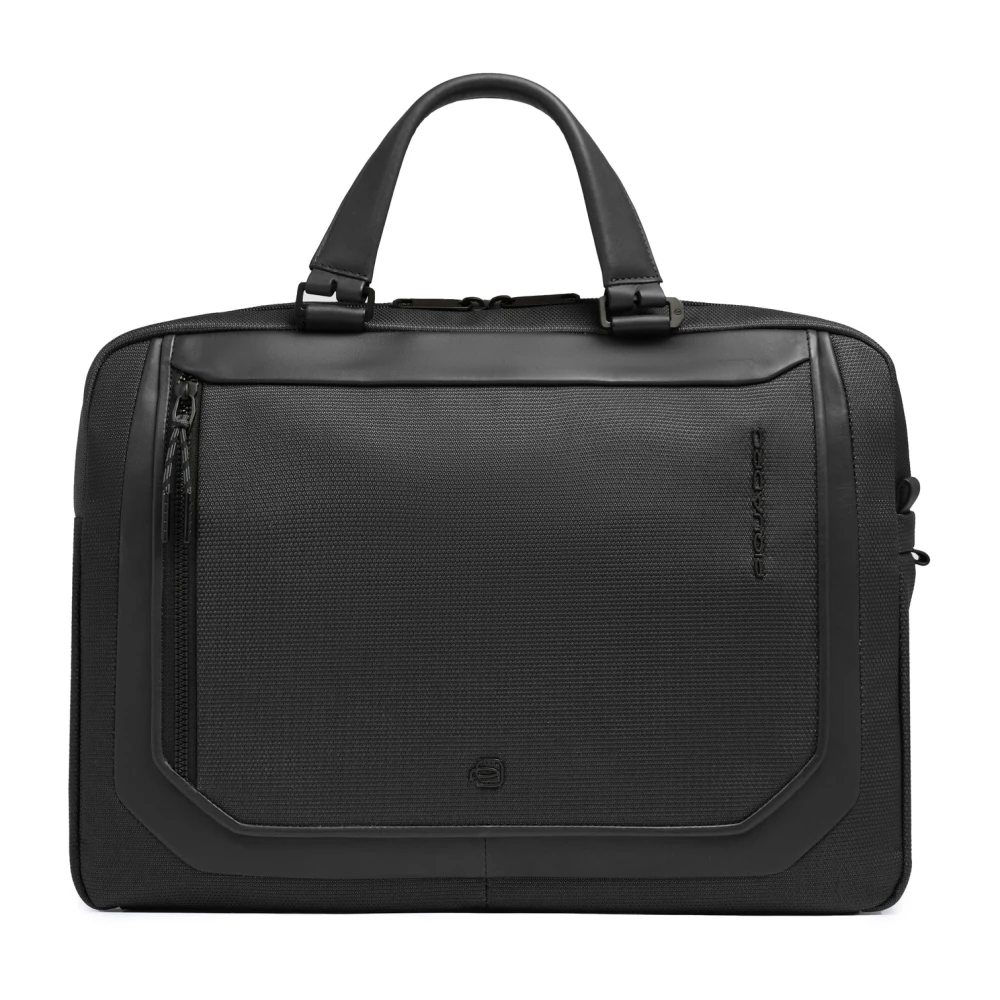 Piquadro Mannelijk Zwart Tassen Heren, One Size, Leer, Laptoptas 15,6" In Textiel