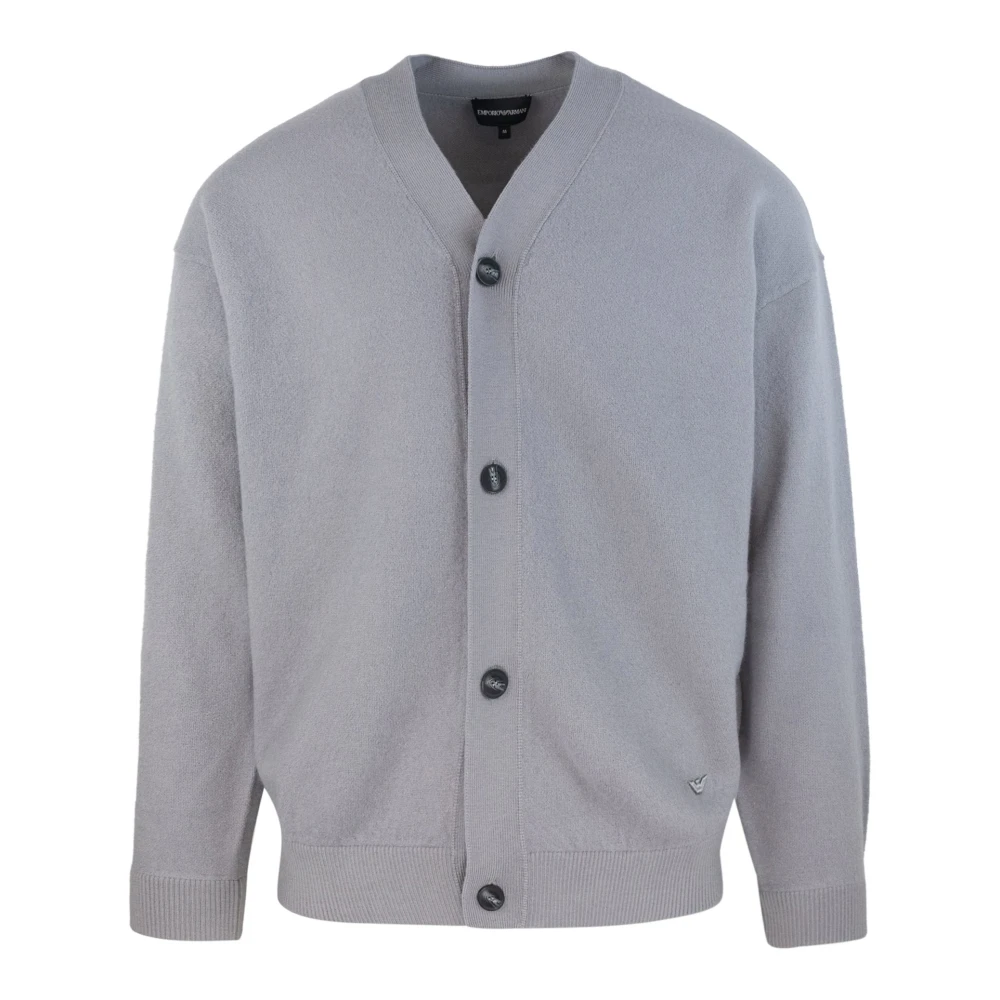 Emporio Armani Grijze Wollen Vest V-Hals Lange Mouw Gray Heren