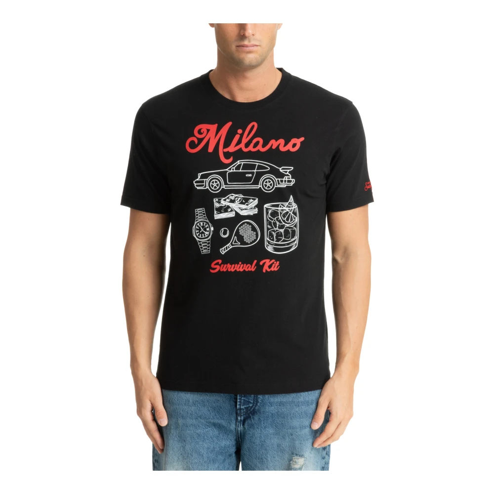 MC2 Saint Barth Gestreept Logo Geborduurd T-shirt Black Heren