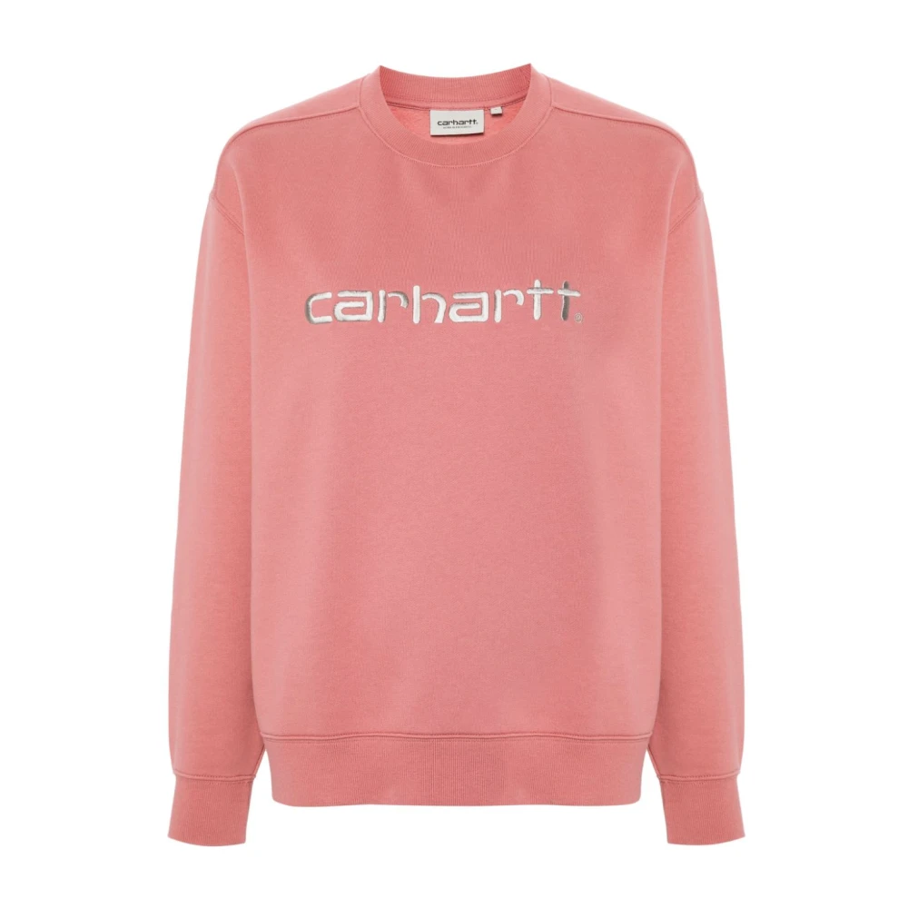 Carhartt Wip Rosa Tröja Jersey Broderad Logotyp Pink, Dam