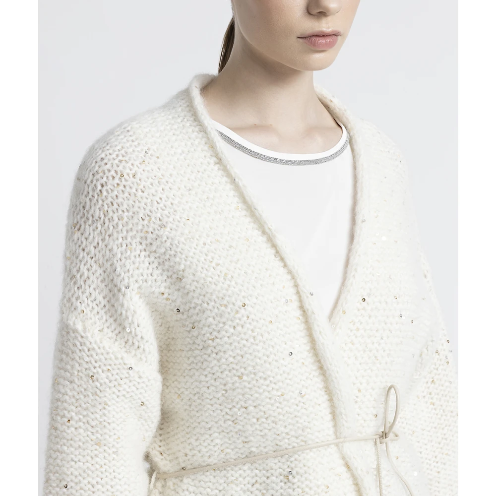 PESERICO Alpaca wol oversized vest met pailletten White Dames