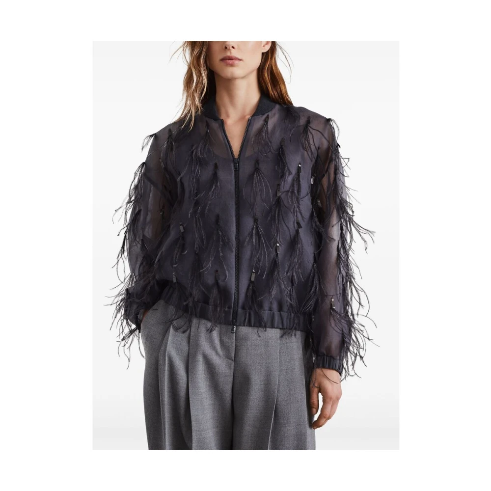 BRUNELLO CUCINELLI Grijze Zijden Veer Detail Sweatshirt Gray Dames