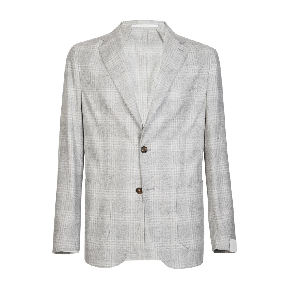 Eleventy Men's Gray Blazers, 2XL, Checked Wool Silk Cashmere Jacket