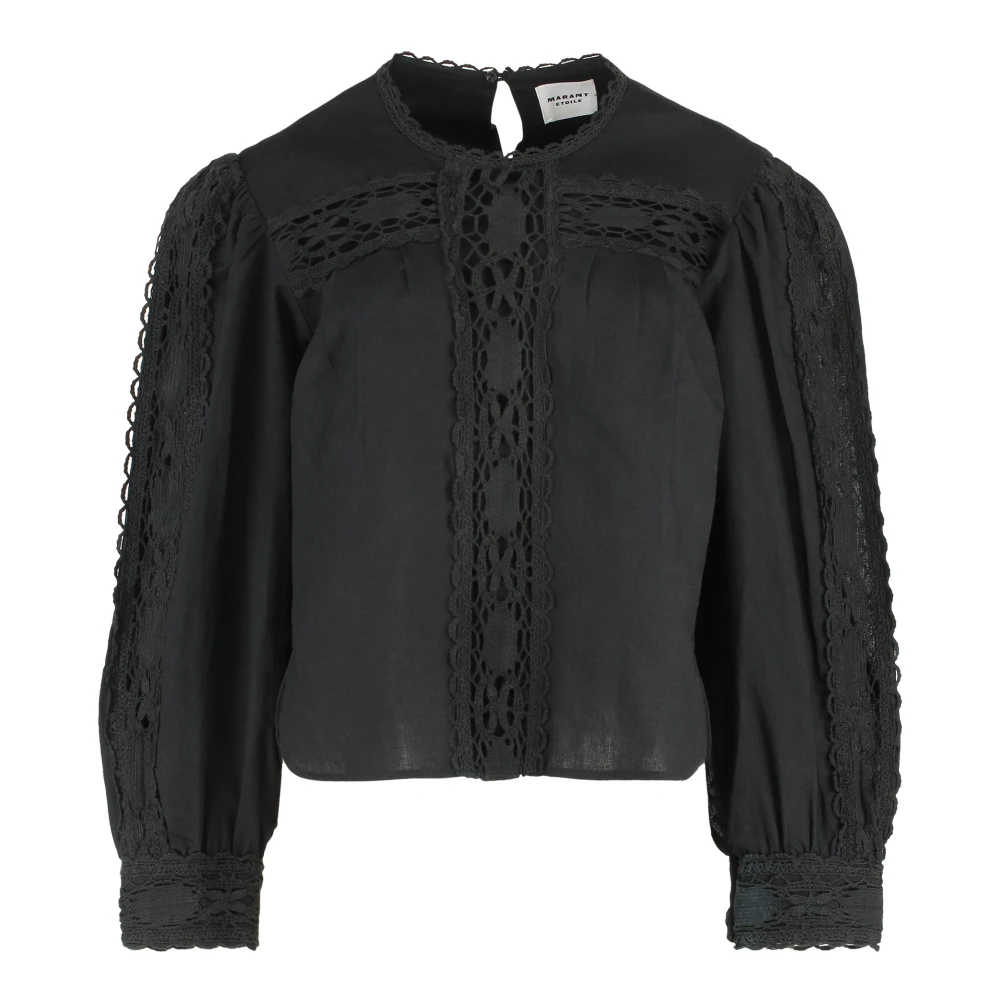 Isabel Marant Étoile Linnen blouse met kanten inzetstukken Black Dames