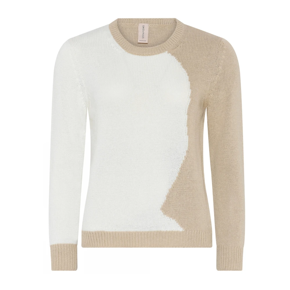 Skovhuus Beige O-Neck Pullover met Contrasterende Blouse Beige Dames