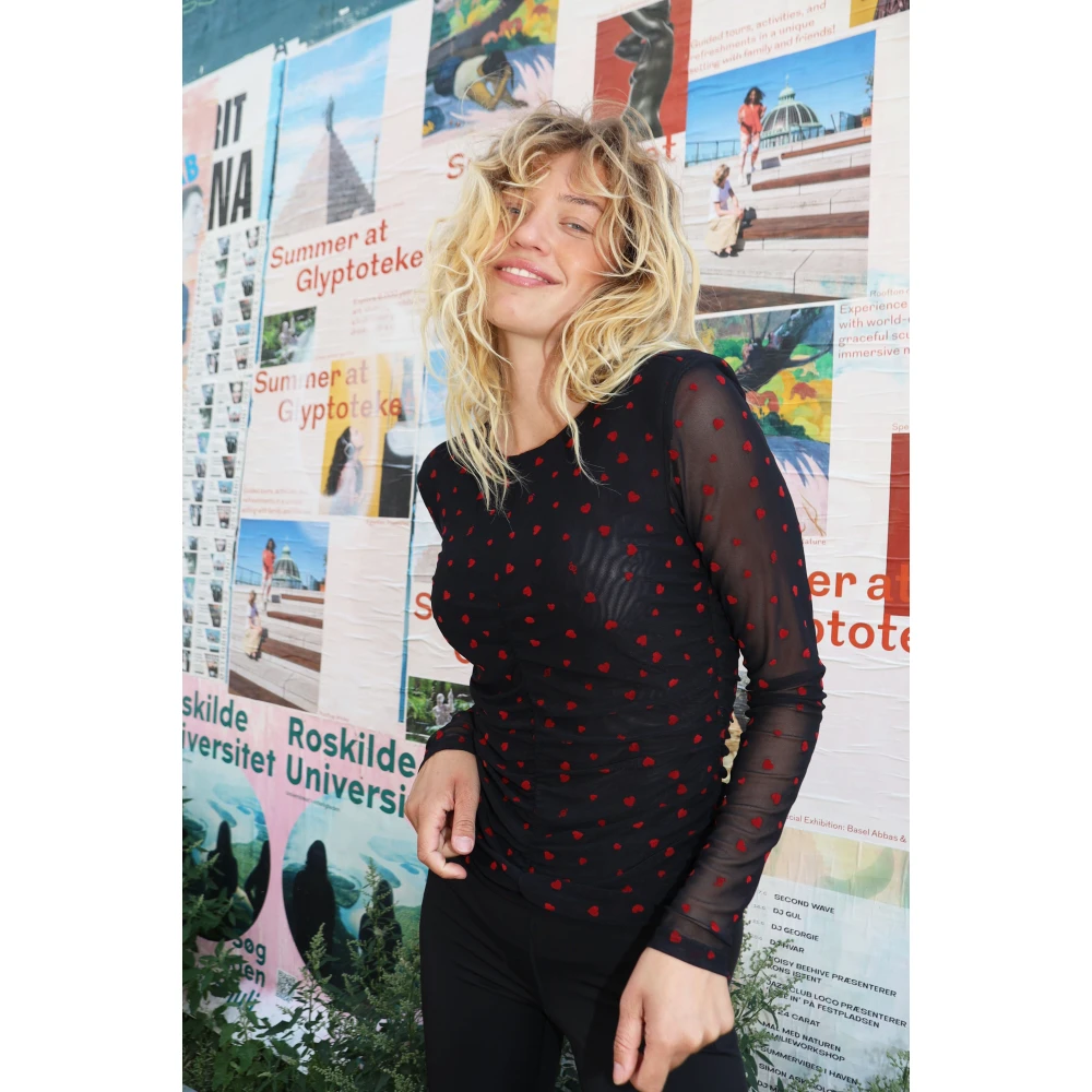 Cras Mesh Heart Blouse Rood Multicolor Dames