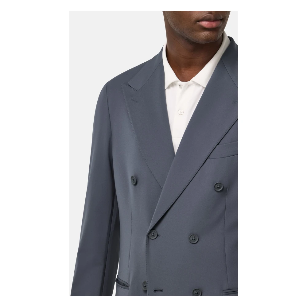 Boggi Milano B Tech Dubbelrijig Jas van Stretch Nylon Black Heren