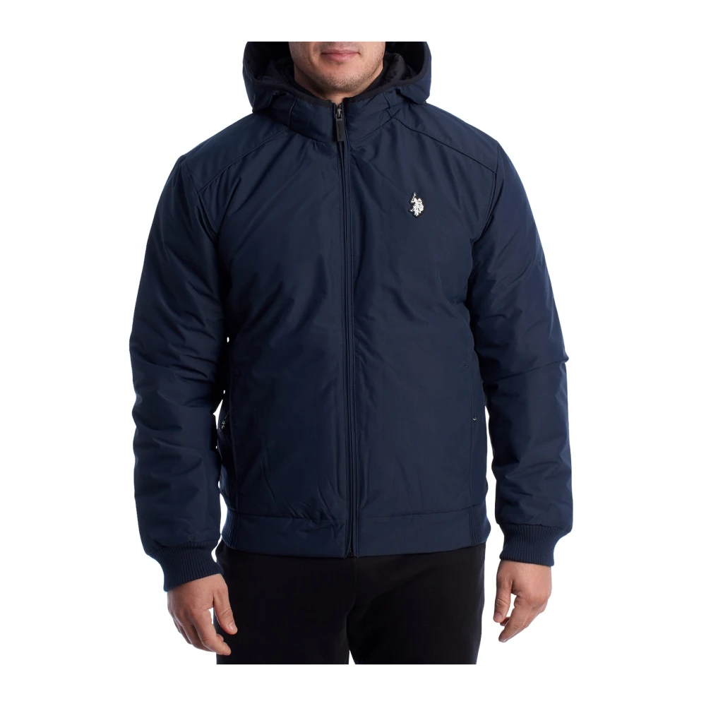 U.s. Polo Assn. Uomo Blu Bomber Jacket Con Cappuccio