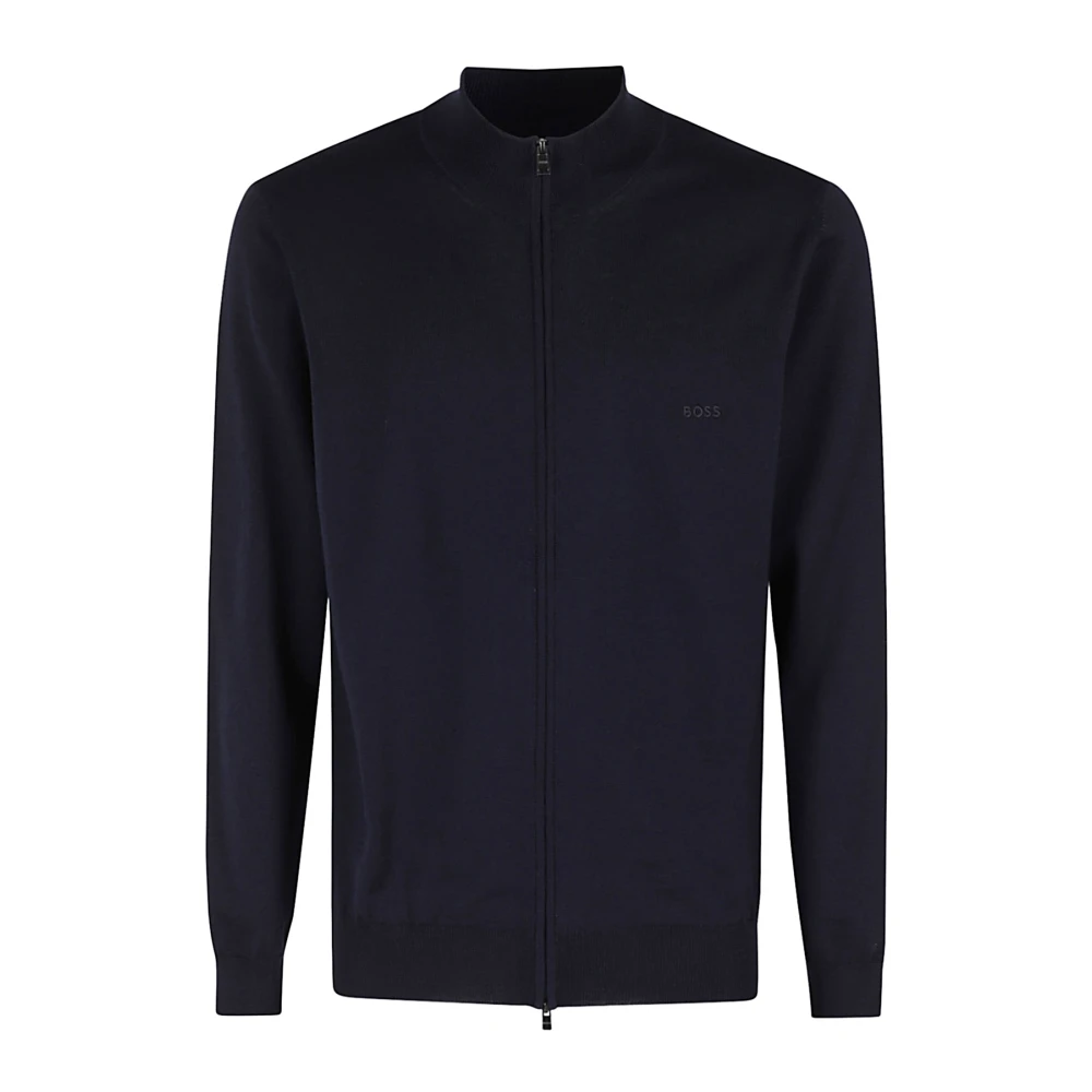 Hugo Boss Wol Volledige Rits Trui Blue Heren