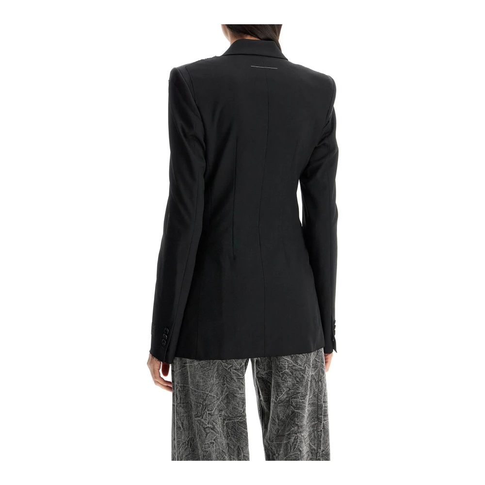 MM6 Maison Margiela Tweed Blazer met Dubbele Rij Knopen en Getailleerde Schouders Black Dames