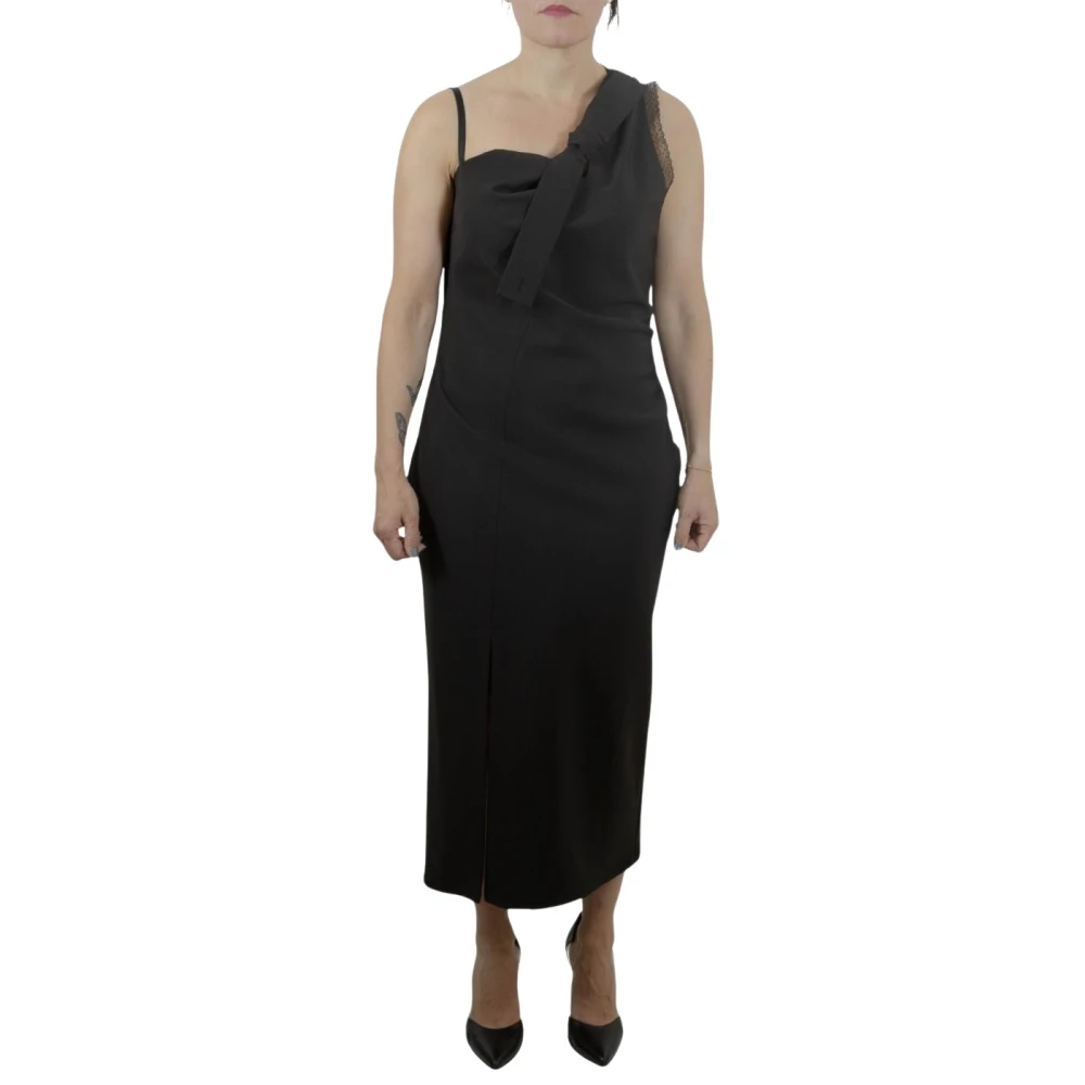 Moschino Zwarte Midi Jurk met Ongelijke Mouwen Black Dames
