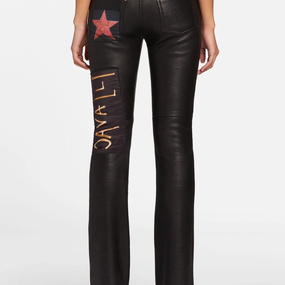 Roberto Cavalli Leren Rechte Pijp Versierde Broek Black Dames