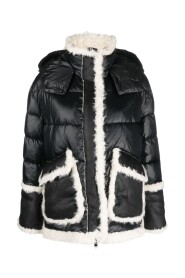 Czarna Kurtka z Faux-Shearling Trim i Kapturem