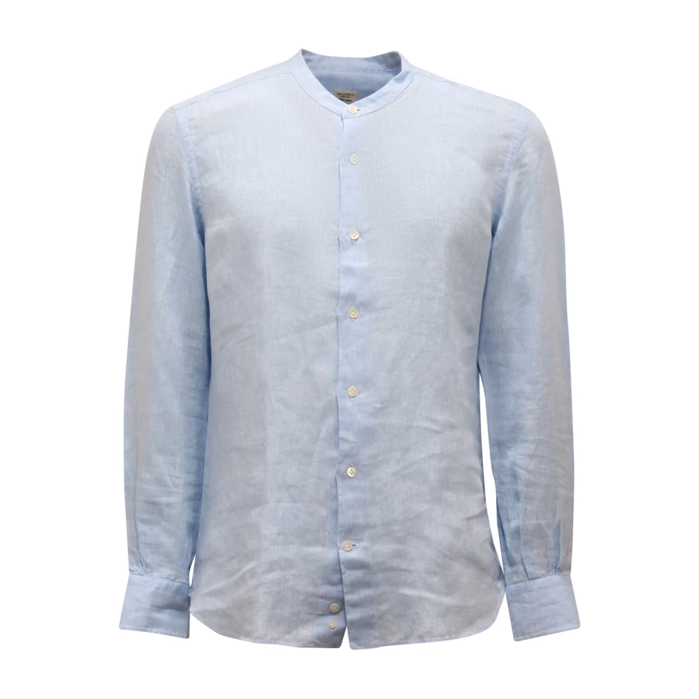 Mazzarelli Men's Blue O3872 Camicia Coreana Slim Linen Shirt