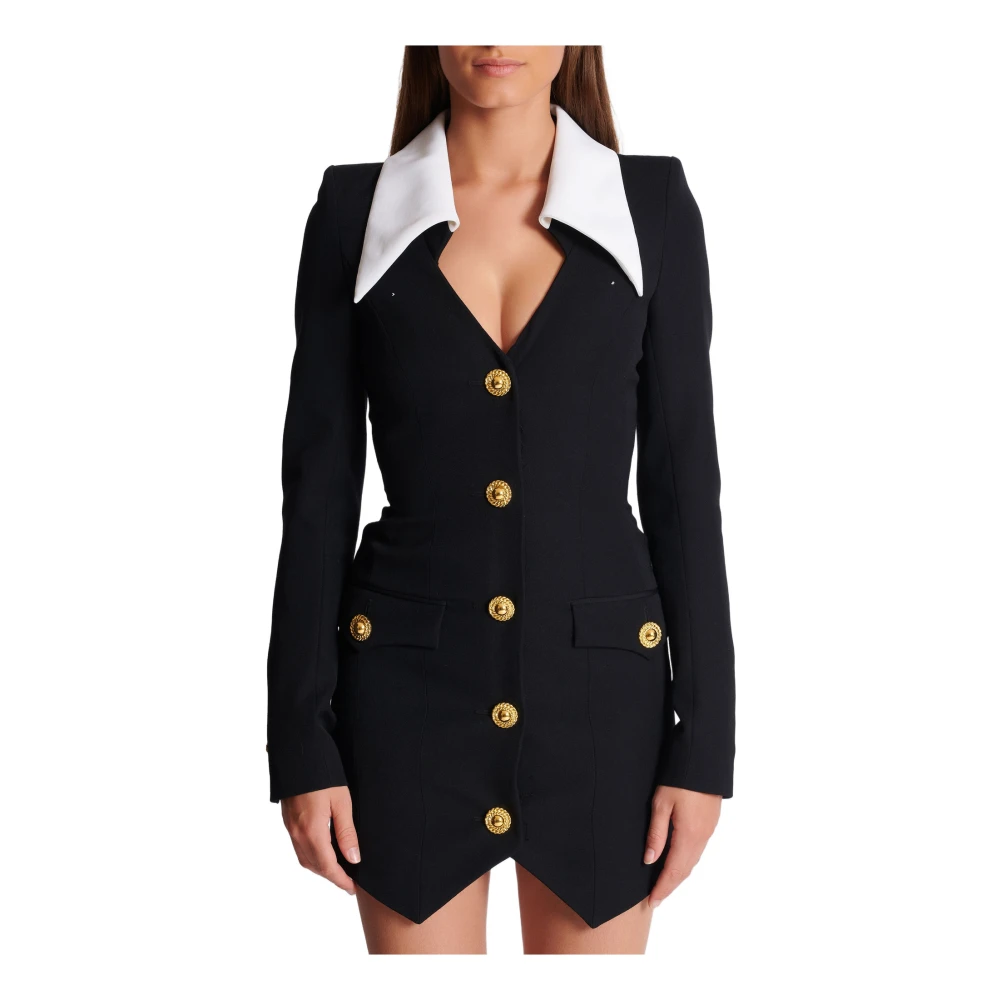 Balmain Gestructureerde Korte Jurk Black Dames