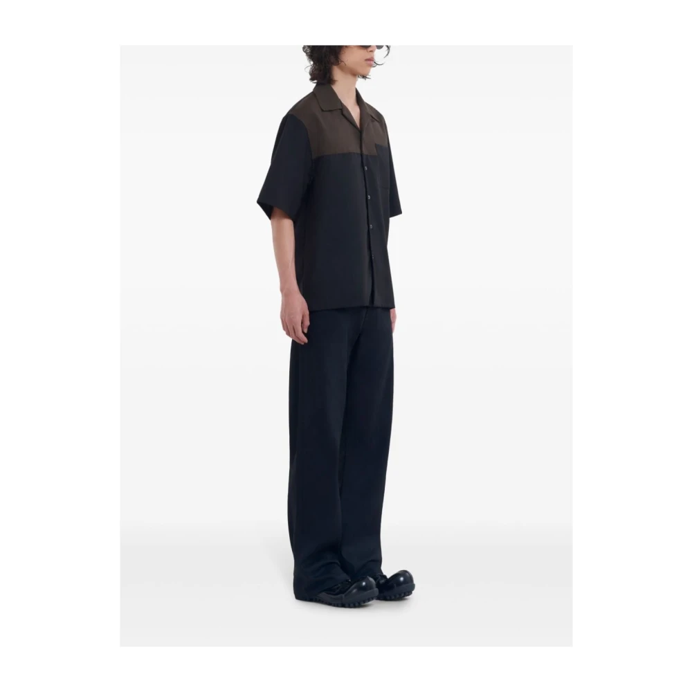 Marni Zwarte Wol Crepe Panel Shirt Black Heren