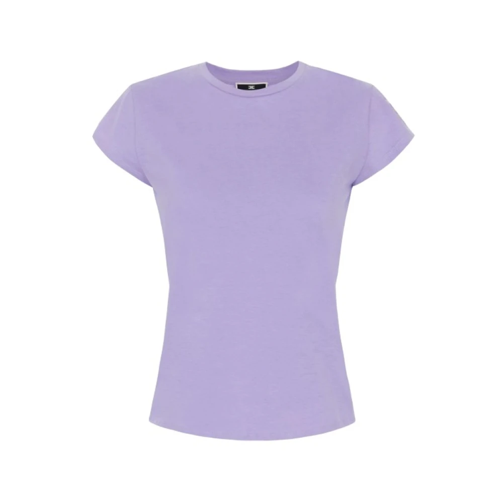 Elisabetta Franchi Geborduurd T-shirt met Franse mouwen Purple Dames