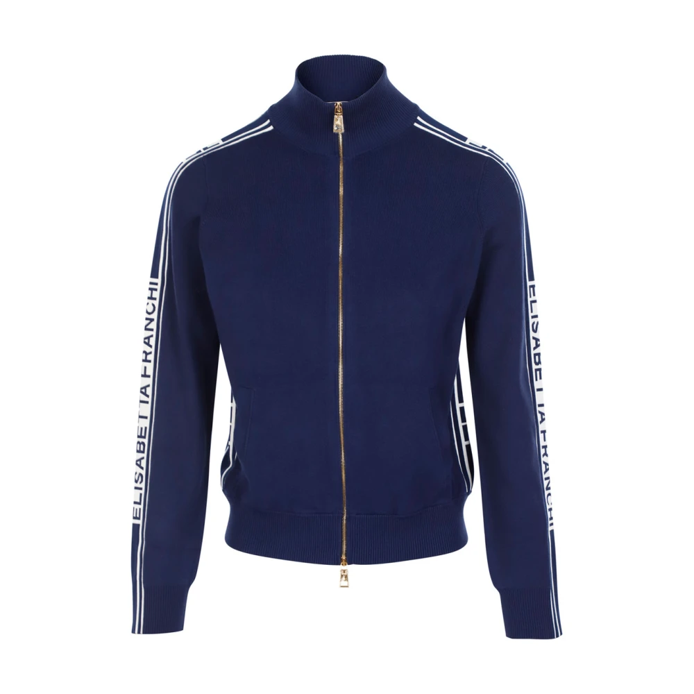 Elisabetta Franchi Blauwe Ritsvest met Contrastbanden Blue Dames
