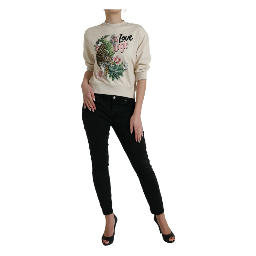 Dolce & Gabbana Jungle Print Sweater met Ronde Hals Beige Dames