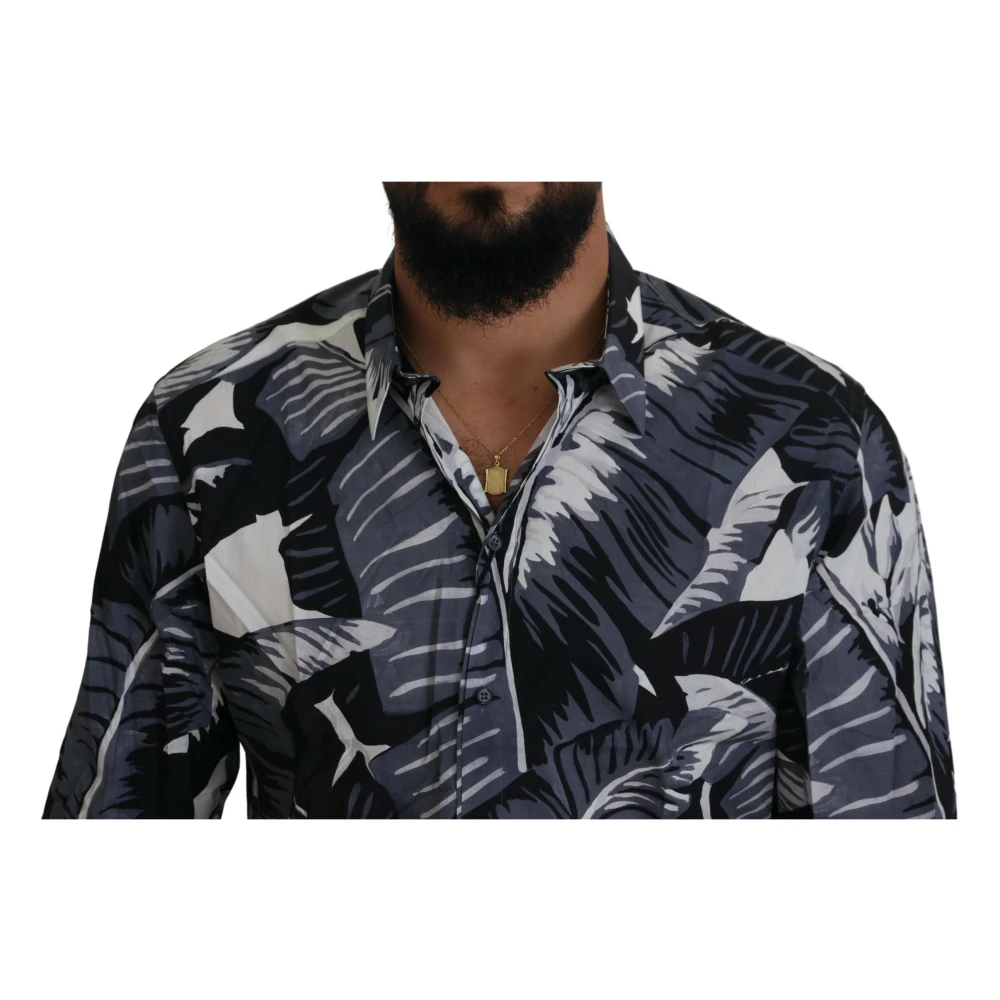Dolce & Gabbana Multicolor Bananenbladprint Casual Overhemd Blue Heren