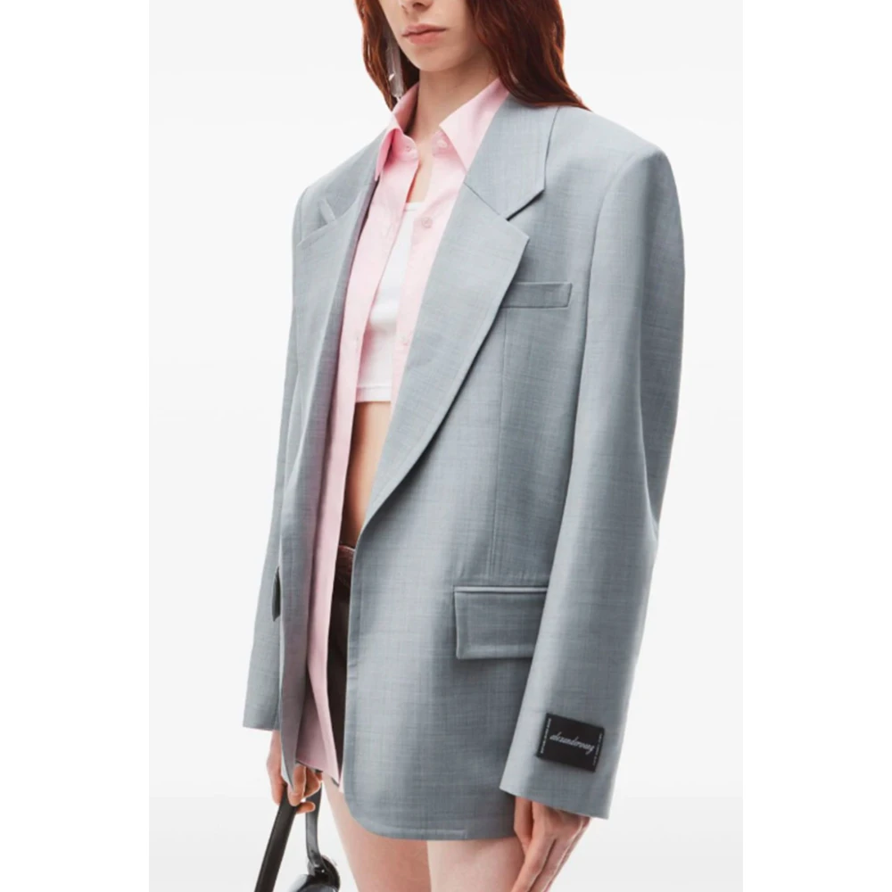 alexander wang Grijze Wol Logo Patch Jas Gray Dames