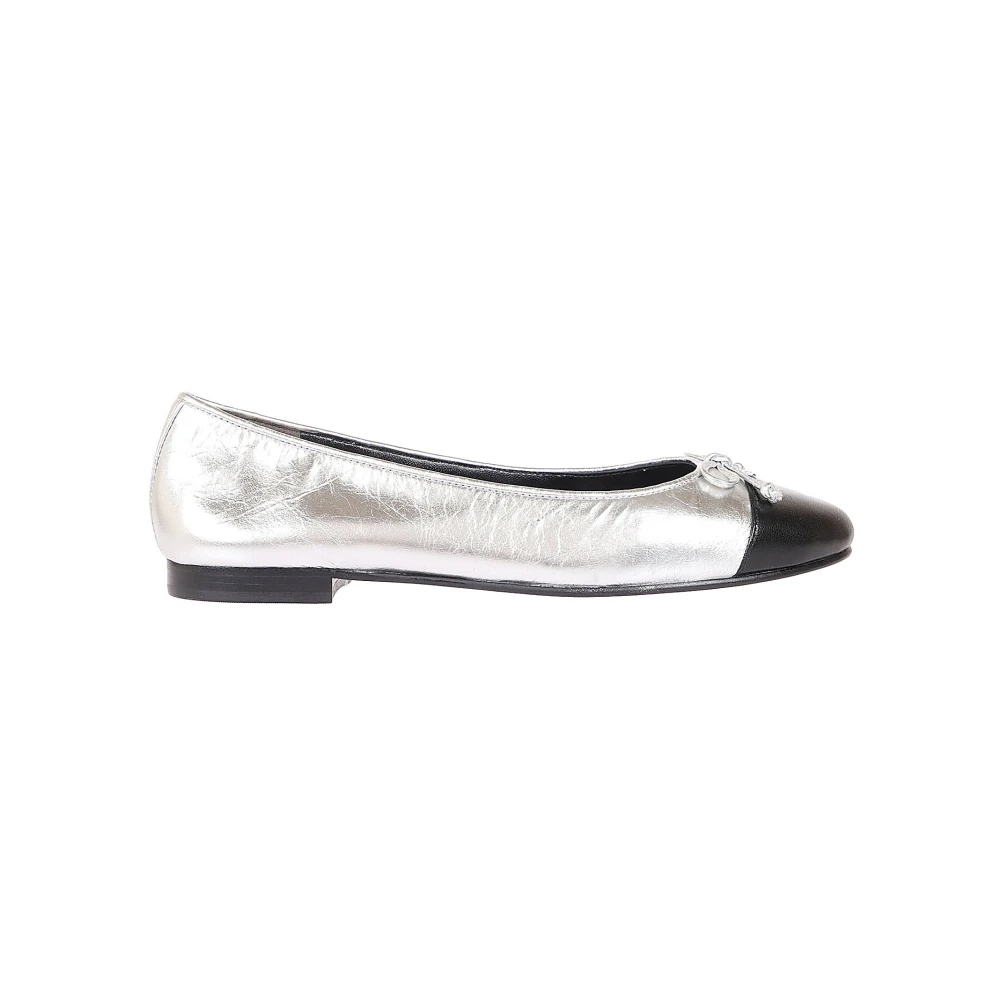 Tory Burch Silver Läder Ballerina Skor Gray, Dam