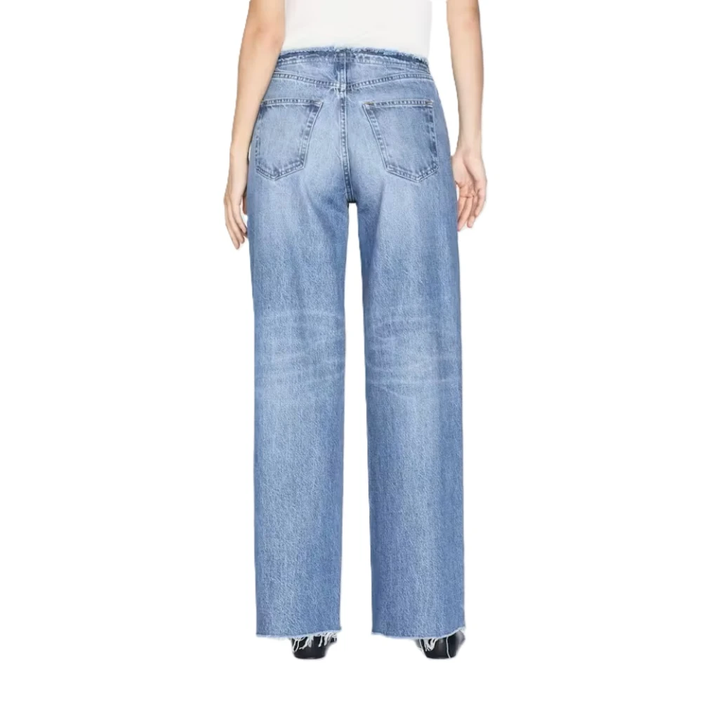 Frame Wide Leg Cut Off Jeans Blue Dames