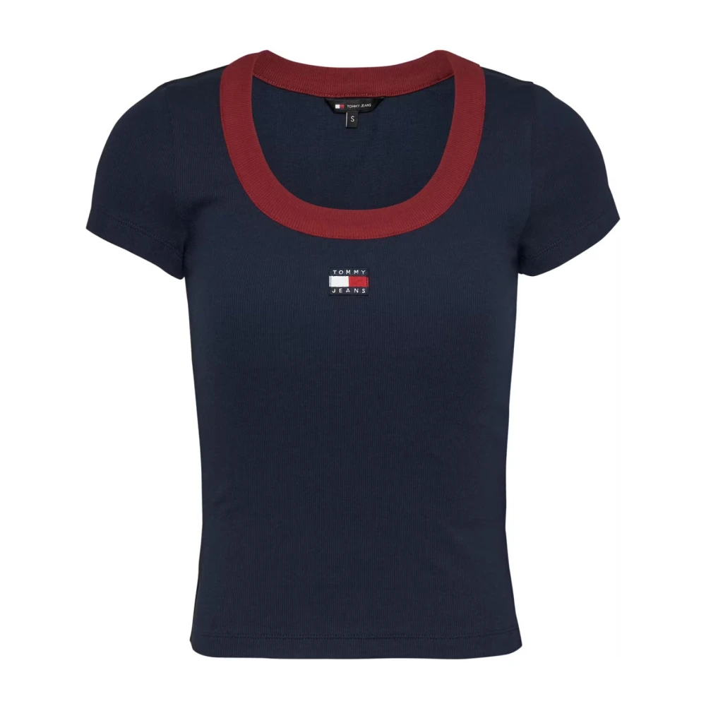 Tommy Jeans Stretch Katoenen T-shirt Blauw Patched Logo Blue Dames